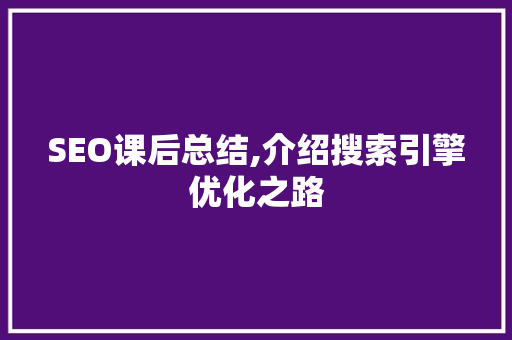 SEO课后总结,介绍搜索引擎优化之路