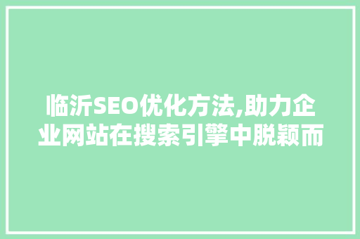 临沂SEO优化方法,助力企业网站在搜索引擎中脱颖而出