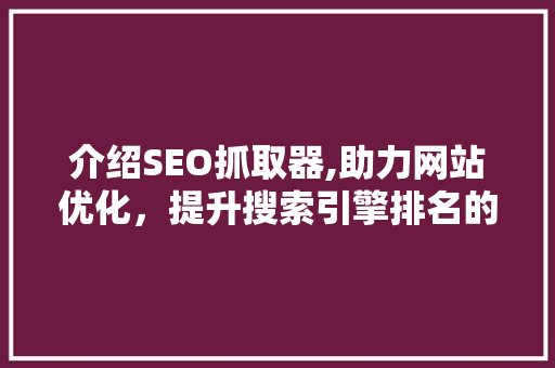 介绍SEO抓取器,助力网站优化，提升搜索引擎排名的利器
