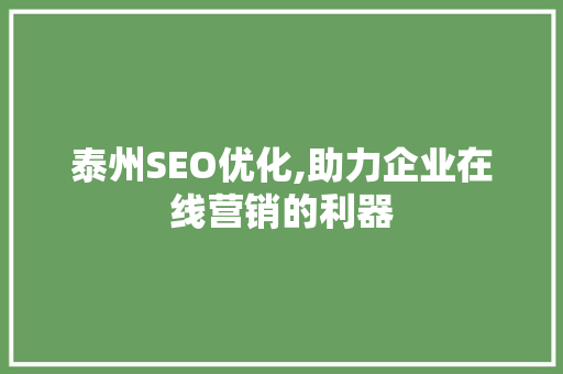泰州SEO优化,助力企业在线营销的利器