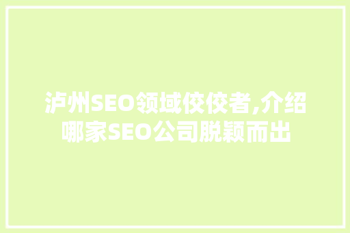 泸州SEO领域佼佼者,介绍哪家SEO公司脱颖而出