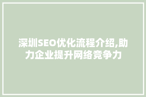 深圳SEO优化流程介绍,助力企业提升网络竞争力