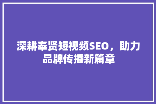 深耕奉贤短视频SEO，助力品牌传播新篇章