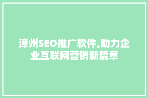 漳州SEO推广软件,助力企业互联网营销新篇章