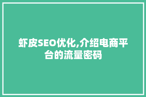 虾皮SEO优化,介绍电商平台的流量密码