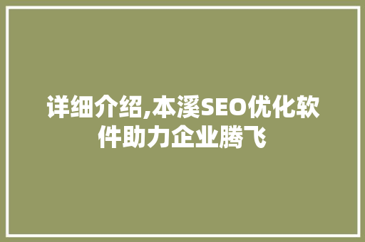 详细介绍,本溪SEO优化软件助力企业腾飞