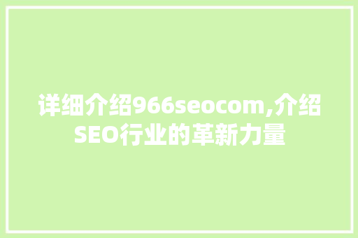 详细介绍966seocom,介绍SEO行业的革新力量