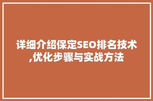 详细介绍保定SEO排名技术,优化步骤与实战方法