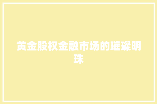 黄金股权金融市场的璀璨明珠