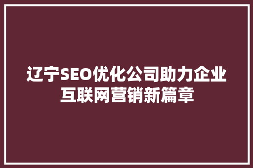 辽宁SEO优化公司助力企业互联网营销新篇章