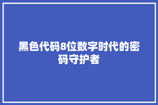 黑色代码8位数字时代的密码守护者