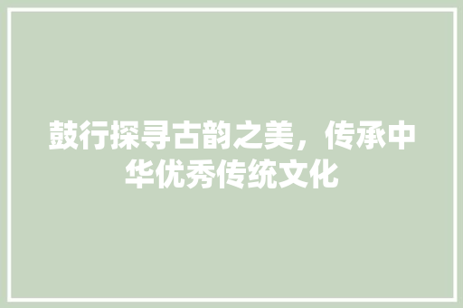 鼓行探寻古韵之美，传承中华优秀传统文化