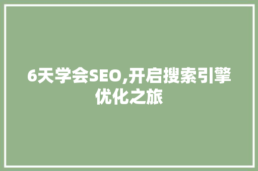 6天学会SEO,开启搜索引擎优化之旅