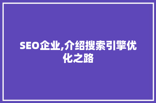 SEO企业,介绍搜索引擎优化之路