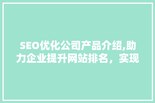 SEO优化公司产品介绍,助力企业提升网站排名，实现网络营销新突破