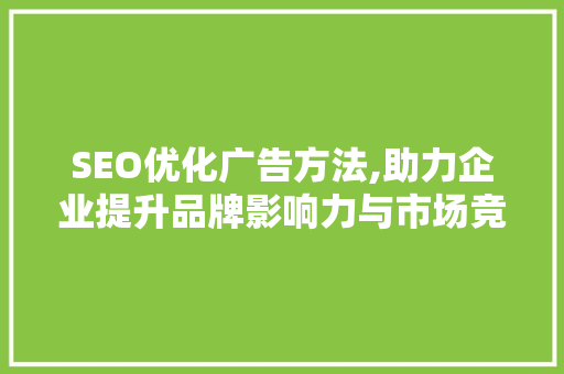 SEO优化广告方法,助力企业提升品牌影响力与市场竞争力
