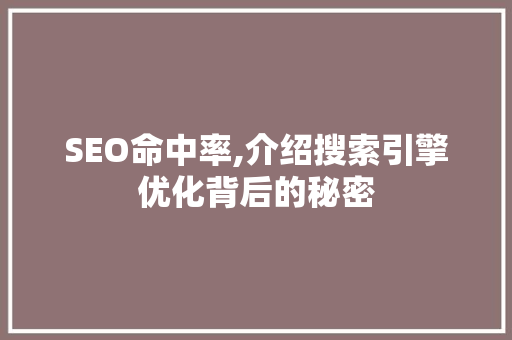 SEO命中率,介绍搜索引擎优化背后的秘密