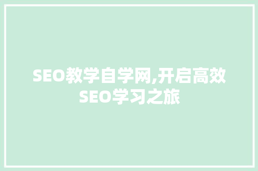 SEO教学自学网,开启高效SEO学习之旅