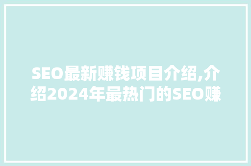 SEO最新赚钱项目介绍,介绍2024年最热门的SEO赚钱之路