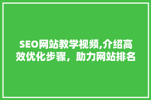 SEO网站教学视频,介绍高效优化步骤，助力网站排名跃升