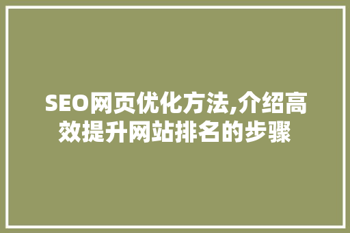 SEO网页优化方法,介绍高效提升网站排名的步骤