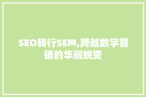 SEO转行SEM,跨越数字营销的华丽蜕变