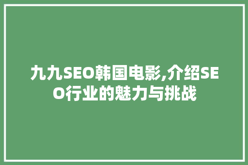 九九SEO韩国电影,介绍SEO行业的魅力与挑战