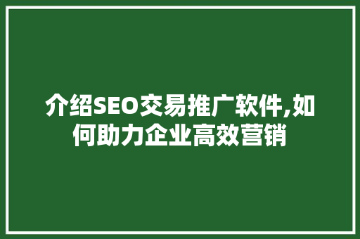 介绍SEO交易推广软件,如何助力企业高效营销