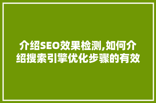 介绍SEO效果检测,如何介绍搜索引擎优化步骤的有效性