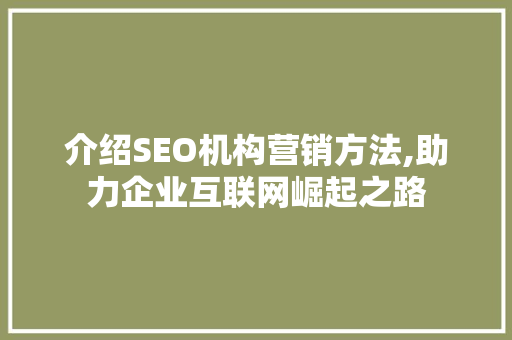 介绍SEO机构营销方法,助力企业互联网崛起之路