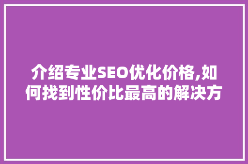 介绍专业SEO优化价格,如何找到性价比最高的解决方法
