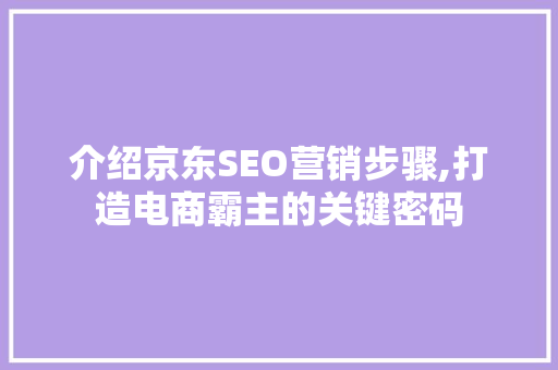 介绍京东SEO营销步骤,打造电商霸主的关键密码
