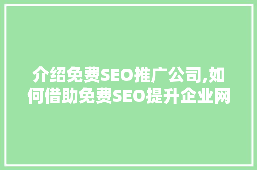 介绍免费SEO推广公司,如何借助免费SEO提升企业网站排名