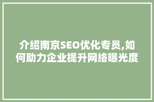 介绍南京SEO优化专员,如何助力企业提升网络曝光度