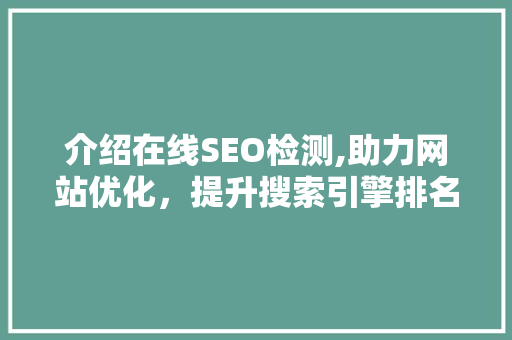 介绍在线SEO检测,助力网站优化，提升搜索引擎排名