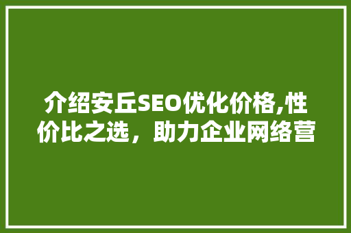 介绍安丘SEO优化价格,性价比之选，助力企业网络营销