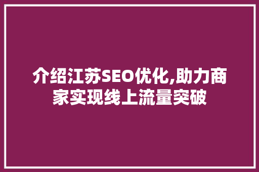 介绍江苏SEO优化,助力商家实现线上流量突破