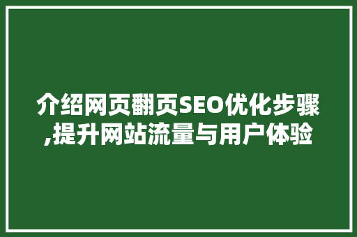 介绍网页翻页SEO优化步骤,提升网站流量与用户体验的双重方法