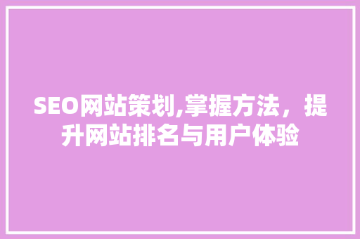 SEO网站策划,掌握方法，提升网站排名与用户体验