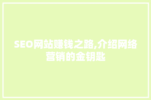 SEO网站赚钱之路,介绍网络营销的金钥匙
