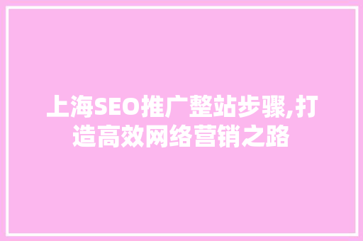 上海SEO推广整站步骤,打造高效网络营销之路