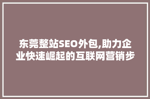 东莞整站SEO外包,助力企业快速崛起的互联网营销步骤