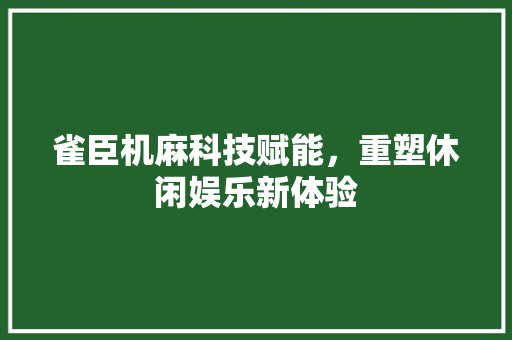 雀臣机麻科技赋能，重塑休闲娱乐新体验