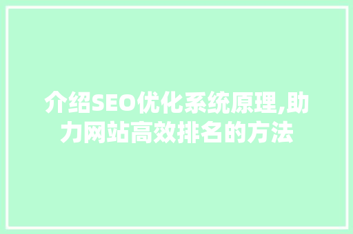 介绍SEO优化系统原理,助力网站高效排名的方法