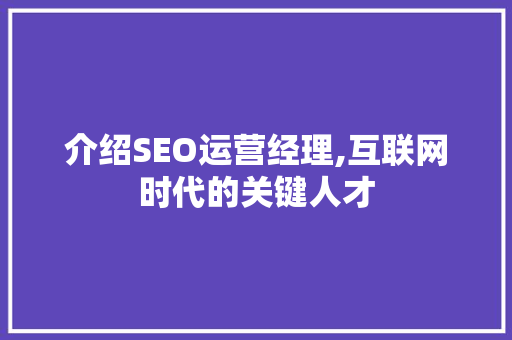 介绍SEO运营经理,互联网时代的关键人才