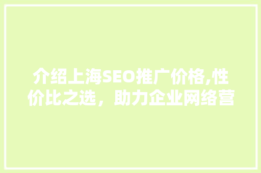 介绍上海SEO推广价格,性价比之选，助力企业网络营销新篇章