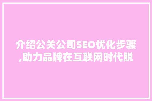 介绍公关公司SEO优化步骤,助力品牌在互联网时代脱颖而出