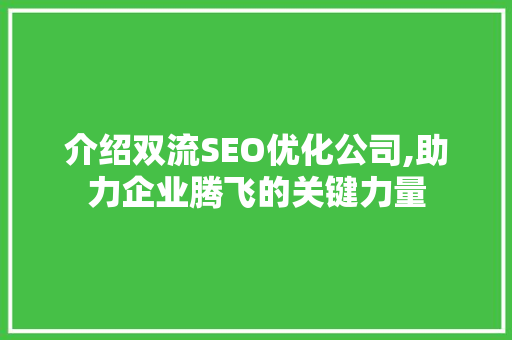 介绍双流SEO优化公司,助力企业腾飞的关键力量