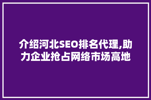 介绍河北SEO排名代理,助力企业抢占网络市场高地