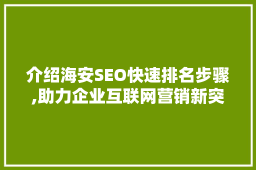 介绍海安SEO快速排名步骤,助力企业互联网营销新突破
